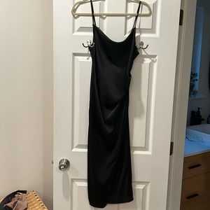 Classy Black Satin Dress - Cowl Neck